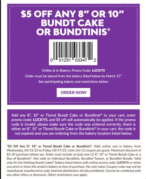 Nothing bundt cakes promo code retailmenot - Say Happy 'Bundt' Day: Shop Birthday Bundt Cakes. Get Deal. Get the best coupons, promo codes & deals for Nothing Bundt Cakes in 2023 at Capital One Shopping. Our community found 1 coupon and code for Nothing Bundt Cakes.